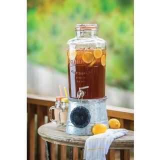 Mason Jar Drink Dispenser with Reversible Galvanized Stand/Ice Bucket 2.5 Gallon Kitchen & Dining