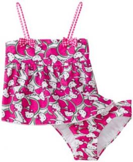 Hello Kitty Girls 2 6X Little Girls Halter Tankini Set, Pink, 4: Fashion Tankini Swimsuits: Clothing