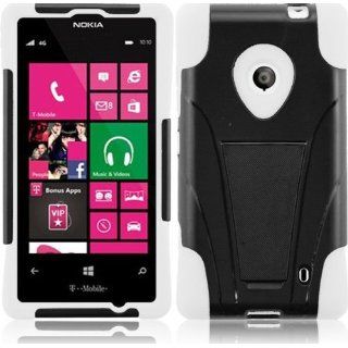 Nokia Lumia 521 (AT&T , Metro PCS , T Mobile) Phone Case Accessory BlackWhite Dual Protection Impact Hybrid Cover with Built in Kickstand comes with Free Gift Aplus Pouch: Cell Phones & Accessories