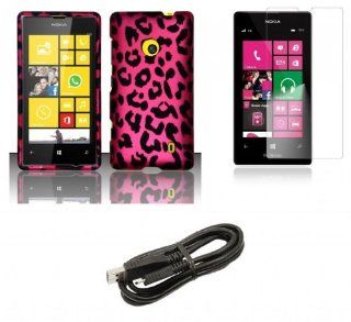 Nokia Lumia 521 / 520   Accessory Combo Kit   Hot Pink and Black Leopard Design Shield Case + Atom LED Keychain Light + Screen Protector + Micro USB Cable: Cell Phones & Accessories