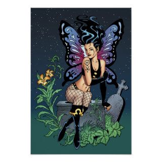 Gothic Fairy Grave Sitting with Tears by Al Rio Print