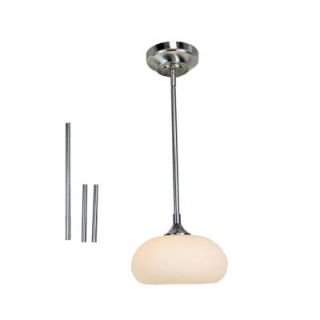 HomeSelects Moonstone 1 Light Brushed Nickel Glass Mini Pendant with Metal Hanging Rod 7244