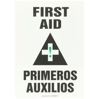 Accuform Signs SBMFSR507VS Adhesive Vinyl Spanish Bilingual Sign, Legend "FIRST AID/PRIMEROS AUXILIOS" with Graphic, 14" Length x 10" Width x 0.004" Thickness, Black/Green on White: Industrial Warning Signs: Industrial & Scient