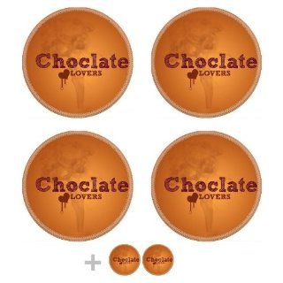 Chocolate Lovers with Orange Background Round Coaster (6 Piece) Circle Set Fabric Rubber 5 1/8 Inch (130mm) Size Coaster Cup Mug Can Water Bottle Drink Coasters Stain Resistance Collector Kit Kitchen Table Top Desk Kitchen & Dining