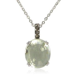 Sterling Silver Oval Shaped Green Amethyst with Smoky Quartz Accent Pendant Necklace, 18.5": Jewelry