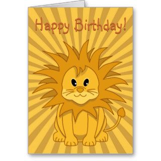 Little Lion Cute Cartoon Cat Happy Birthday Card