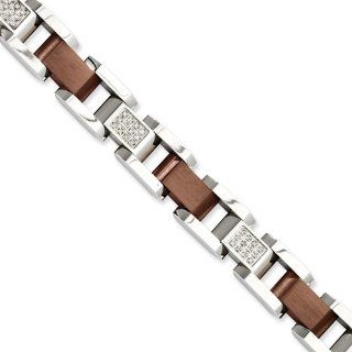 Stainless Steel Chocolate Plated W/Diamonds 8.5in Bracelet: Jewelry
