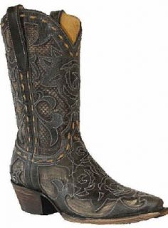 Star Boots Stella Leather Cowboy Inlay W7146 Womens Black: Shoes
