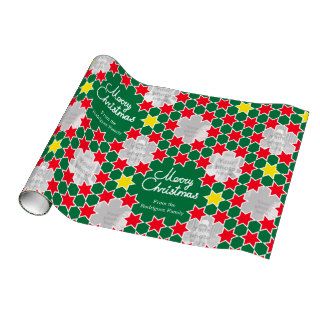 Star pattern red and green Christmas family photo Gift Wrapping Paper