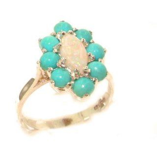 Luxury Ladies Solid British Rose 9K Gold Natural Opal & Turquoise Cluster Ring   Finger Sizes 5 to 12 Available: Jewelry