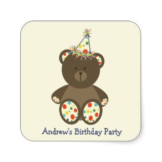 Polka Dot Party Hat Bear Birthday Party Stickers
