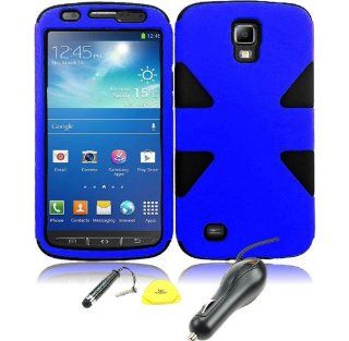 For Samsung Galaxy S4 Active i537   Wydan Dynamic Hybrid Impact Tuff Hard Soft Case Cover Blue on Black w/ Wydan Stylus Pen, Prying Tool and Car Charger: Cell Phones & Accessories