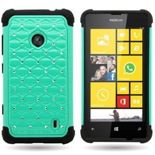 CoverON Hybrid Dual Layer Diamond Case for Nokia Lumia 521   Teal Hard Black Soft Silicone Cell Phones & Accessories