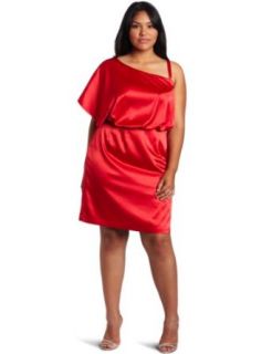 Jessica Simpson Women's Plus Size One shoulder Dress, Red, 18W