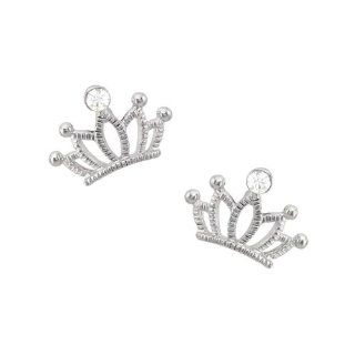FM42 18k White Gold Plated Cubic Zirconia Accent Crown Stud Earrings E323 (18k White Gold Plated): Jewelry