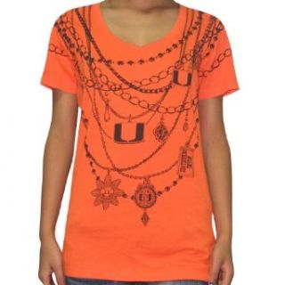 NCAA Miami Hurricanes Womens V Neck Cotton T Shirt / Tee Medium Orange  Athletic T Shirts  Clothing