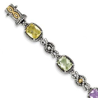 SS 14k Yellow Gold 13.20Multi Gemstone 7.25in Vintage Style Bracelet 13.2ct: Jewelry