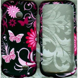 Pink Butterfly rubberized Samsung T528G Straight Talk Phone Case: Cell Phones & Accessories