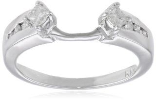 14k White Gold Round and Princesscess Diamond Solitaire Engagement Ring Enhancer (1/3 cttw, H I Color, I1 I2 Clarity): Jewelry