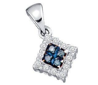 Blue & White Princess Diamond Fashion Pendant 10k White Gold 1/3 CTW: Jewel Tie: Jewelry