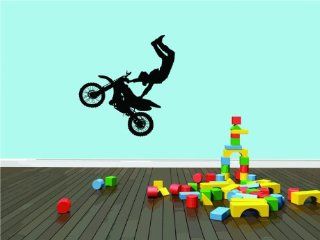 DAYCARE CLASSROOM Dirt Bike Trick Boy Girl Kids Childrens Picture Graphic Design Mural Vinyl Wall Peel & Stick   Best Selling Cling Transfer Decal Color 544Size : 40 Inches X 40 Inches   22 Colors Available   Wall Decor Stickers
