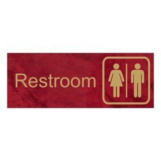 Restroom Gold on PortWine Engraved Sign EGRE 545 SYM GLDonPTWN : Business And Store Signs : Office Products