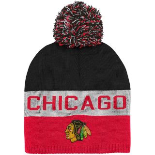 REEBOK Youth Chicago Blackhawks Uncuffed Pom Knit Hat   Size: Youth