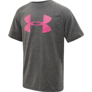 UNDER ARMOUR Boys Big Logo Tech T Shirt   Size XS/Extra Small, Carbon/pink