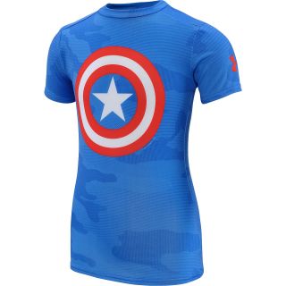 UNDER ARMOUR Boys Alter Ego Captain America Fitted Short Sleeve T Shirt   Size