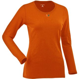 Antigua Womens Miami Hurricanes Relax LS 100% Cotton Washed Jersey Scoop Neck