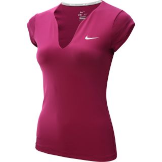 NIKE Womens Pure Short Sleeve Tennis Shirt   Size: Large, Raspberry/silver
