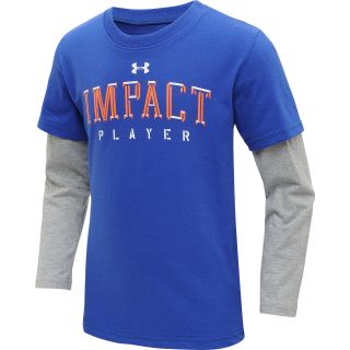 UNDER ARMOUR Boys Impact Player Long Sleeve T Shirt   Size 5, Royal/grey