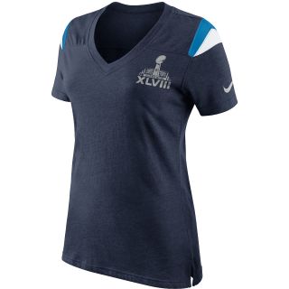 NIKE Womens Super Bowl XLVIII Fan Navy V Neck Short Sleeve T Shirt   Size
