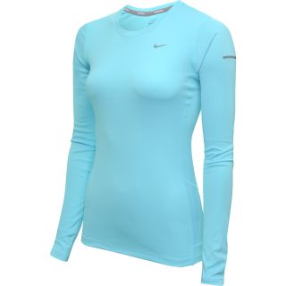 NIKE Womens Miler Long Sleeve Running Top   Size Large, Glacier Ice/silver