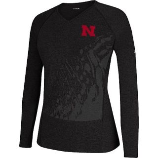adidas Womens Nebraska Cornhuskers ClimaLITE Splatter Print Long Sleeve V Neck