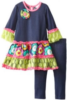 Rare Editions Baby Girls Infant Print Tiered Legging Set, Denim, 12 Months Clothing