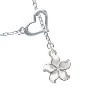 White Plumeria Flower Heart Lariat Charm Necklace: Delight: Jewelry