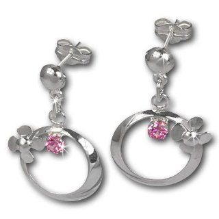 SilberDream earring silver flower ring with pink zirconia, stud earring, 925 Sterling Silver SDO547A: Jewelry