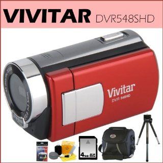 Vivitar DVR548SHD RH 5.1 MP HD 4X Digital Camcorder w/ 2" Screen Red + 4GB SD Memory Card + Zeikos Camcorder Bag + Accessory Kit : Camera & Photo