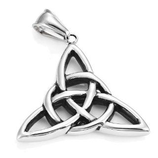 Vintage Stainless Steel Irish Triquetra Celtic Knot Amulet Pendant Necklace Black Silver Color, 21" Chain: Jewelry