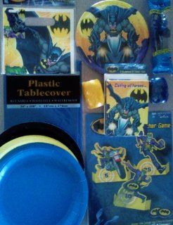 Batman Birthday Party Package Deluxe Celebration Kit ~ DC Comics The Dark Knight Theme ~ Invitations, Table Cover, Dinner Plates, Dessert Plates, Disc Launcher Game, Treat Sacks, Curling Ribbon, Candy Dispenser, & Thank You Cards ~ Serves 8: Toys &