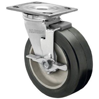 Albion 16 Series 6" Diameter Moldon Rubber on Aluminum Wheel Medium Heavy Duty Zinc Plate Swivel Caster with Face Brake, Roller Bearing, 4 1/2" Length X 4" Width Plate, 550 lbs Capacity (Pack of 4): Industrial & Scientific