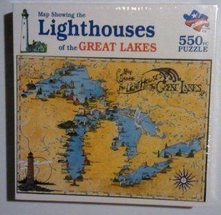 Lighthouses of the Great Lakes, Map Showing: 550 Pc Jigsaw Puzzle: Toys & Games