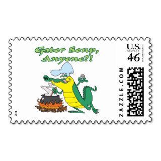gator soup anyone funny alligator cooking cartoon stamps