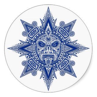 Aztec Sun Mask Blue on White Stickers