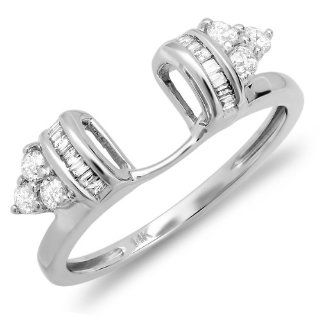 0.50 Carat (ctw) 14K White Gold Round Baguette Diamond Anniversary Ring Wedding Matching Band Guard 1/2 CT: Jewelry