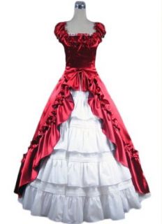 Victorian Classic Lolita Red Satin Long Prom Dress Wedding Dress (XX Large): Clothing