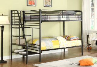 Twin over Twin Metal Stairway Bunk Bed   Black Finish: Home & Kitchen