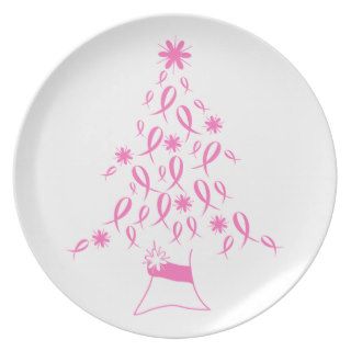 Christmas Tree with Ribbons Breast Cancer Party Plates