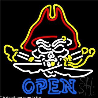 Pirates Admiral Skull Tattoo Clear Backing Neon Sign 24" Tall x 24" Wide : Business And Store Signs : Office Products